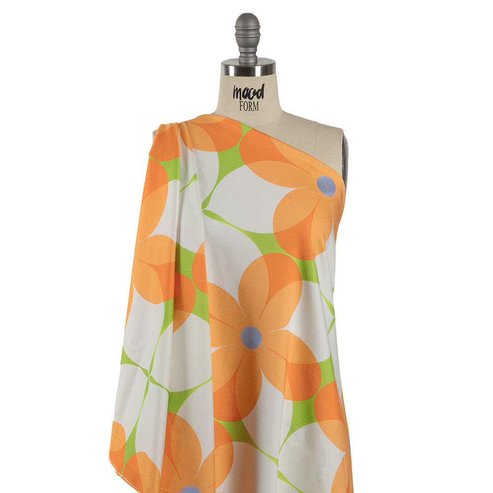 Stretch Cotton Sateen - Orange and White Floral - Soda Pop Petals Print - Mood Exclusive Yesterday Collection - Joann Fabrics