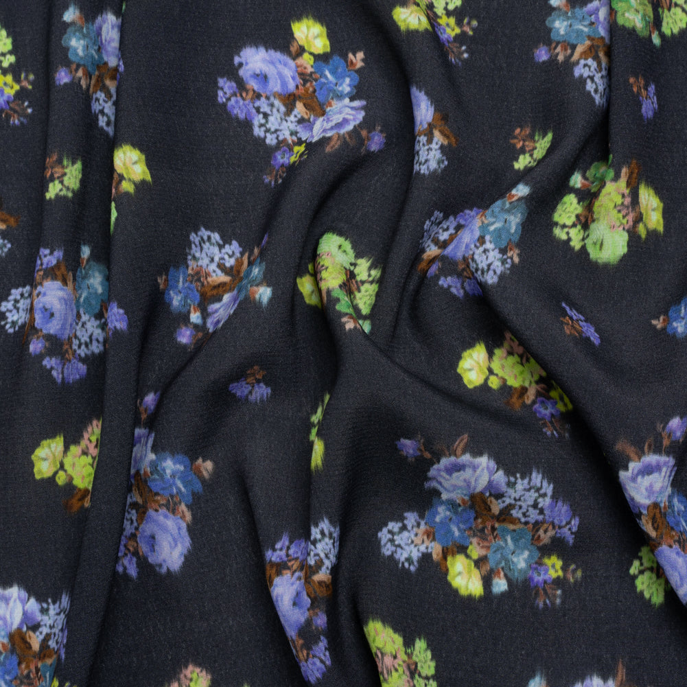 Viscose Crepe Print - Navy, Periwinkle and Lime Green Ikat Floral - Mood Exclusive Rosy Visions - Joann Fabrics