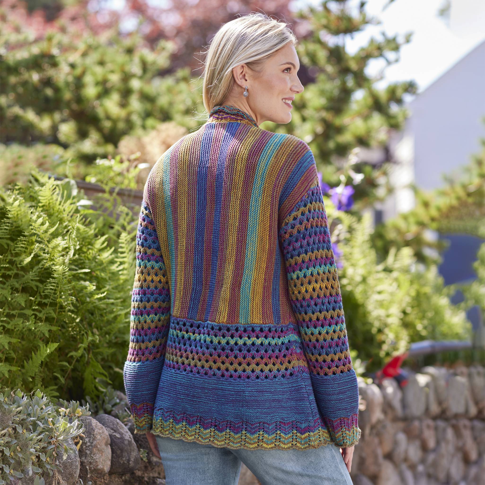 Colorful Striped Knit Cardigan with Open Front, Belled Sleeves - Northstyle Catalog