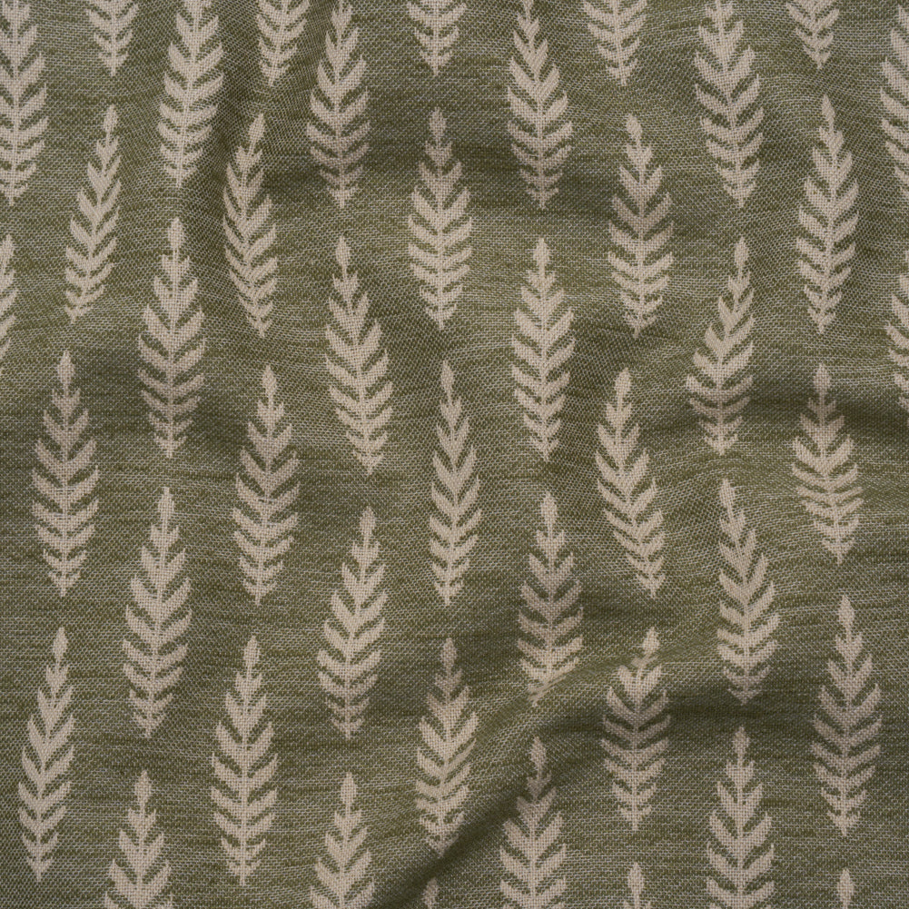 Recycled Polyester and Cotton Jacquard - Olive Lines of Leaves - British Imported - Joann Fabrics