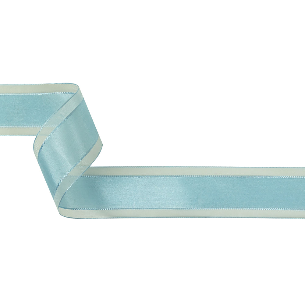 Baby Blue Woven Ribbon with Sheer Organza Borders - 1.5