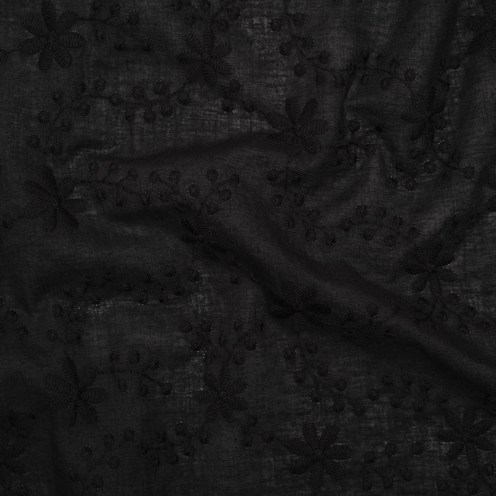 Embroidered Eyelet Cotton Voile - Black Flowers on Branches - Naomi Collection - Joann Fabrics