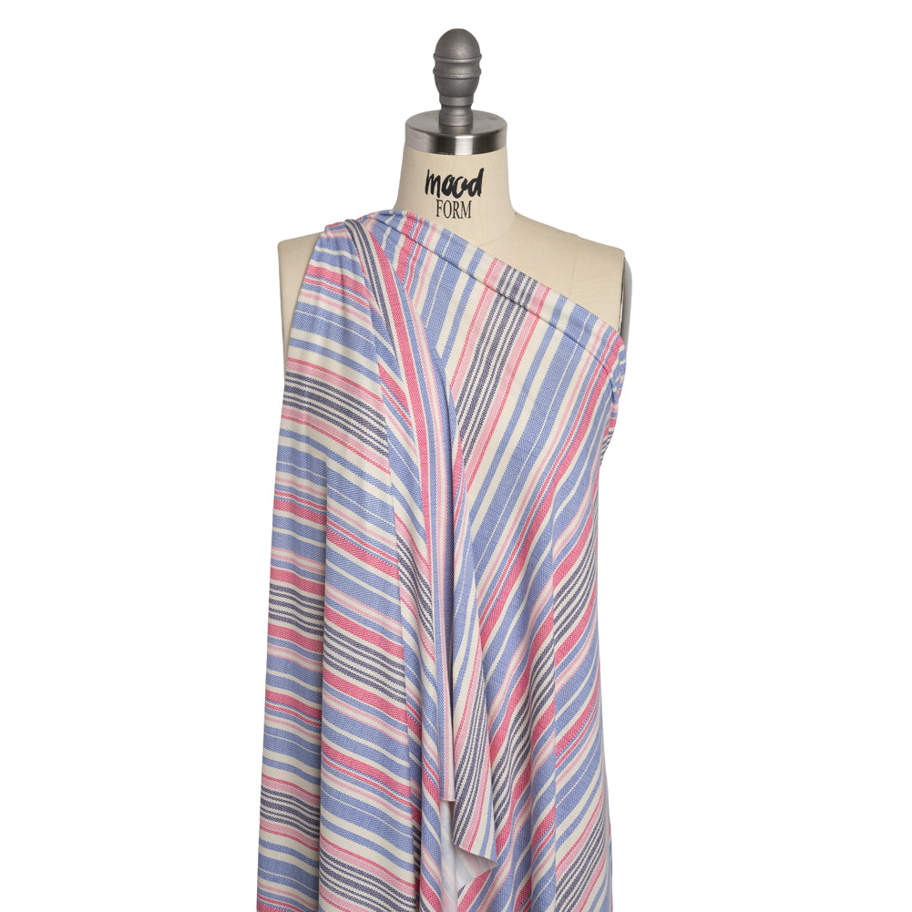 Stretch Rayon Jersey - Pink, Blue and Cream Stripes - Deadstock - Joann Fabrics