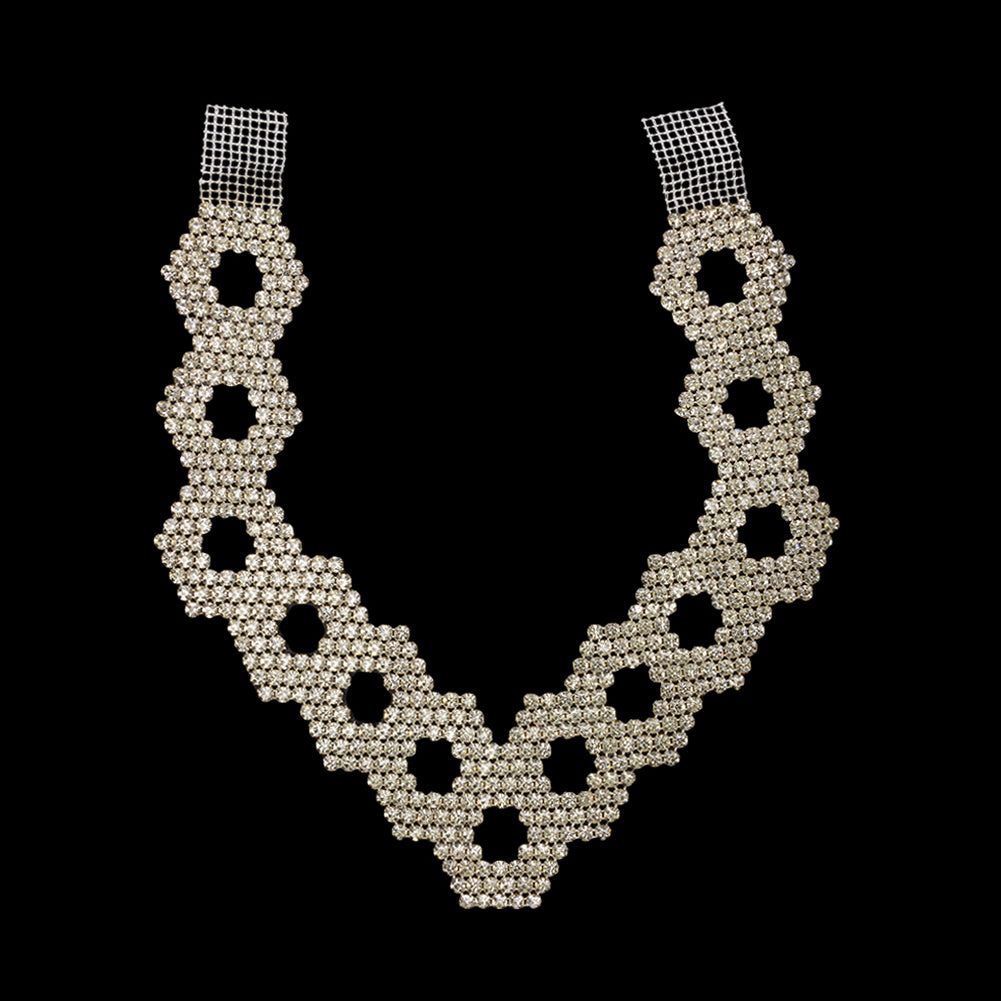 Vintage Crystal Rhinestone Hexagons Collar Applique - 8
