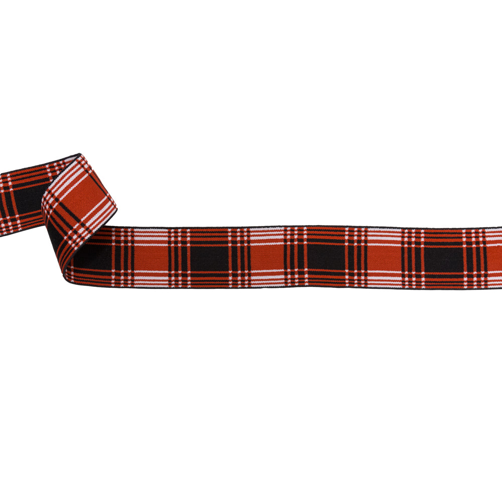 Italian Red, Black and White Plaid Elastic Trim - 1.5