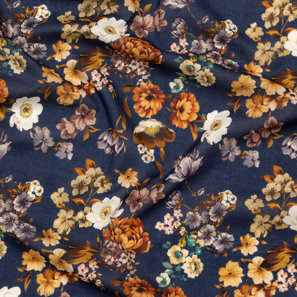 Cotton Voile - Navy and Orange Floral - Floral Dreams Print - Mood Exclusive St. Tropez Collection - Joann Fabrics