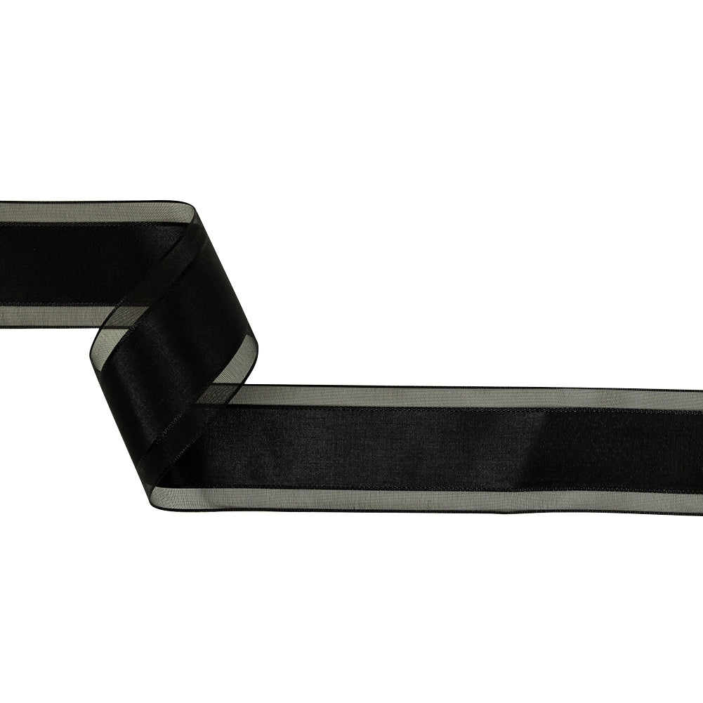 Black Woven Ribbon with Sheer Organza Borders - 1.5