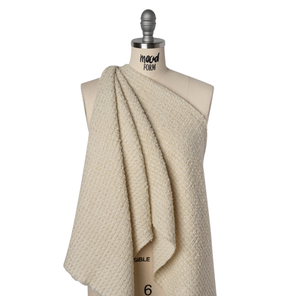 Metallic Wool Boucle Tweed Made in Italy - Ivory and Gold - Deadstock - Joann Fabrics