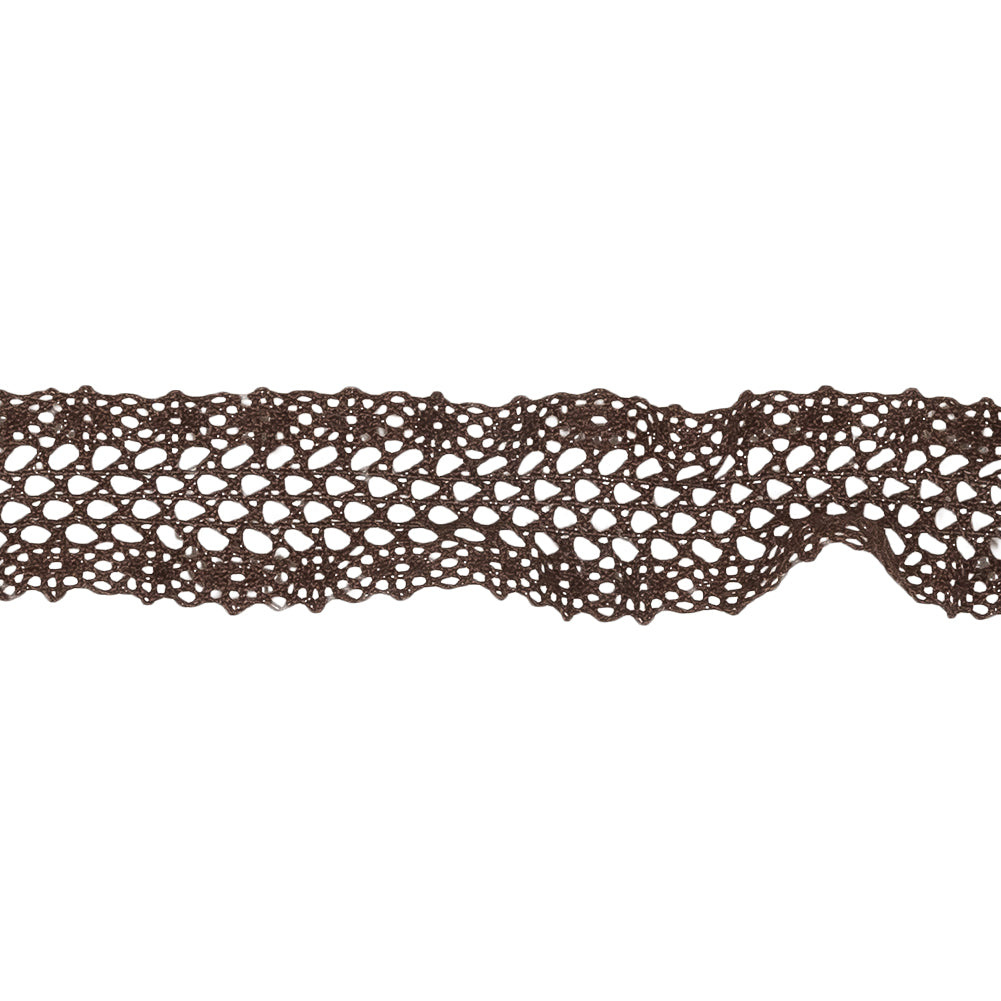 Brown Ruffled Stretch Cotton Blend Lace Trim - 0.875