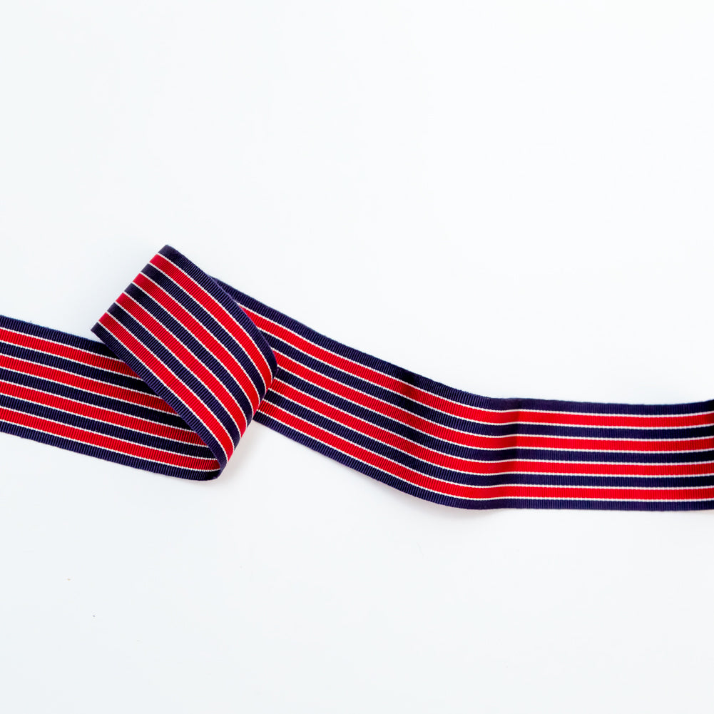 Navy, Red and White Striped Grosgrain Ribbon - 1.625