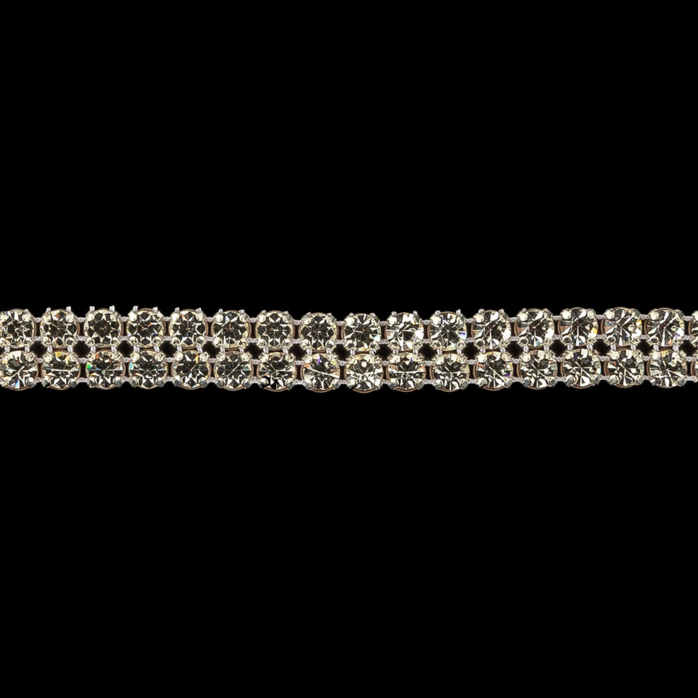 Vintage Two Row Crystal Rhinestones in Silver Prong Settings on White Mesh - 0.375