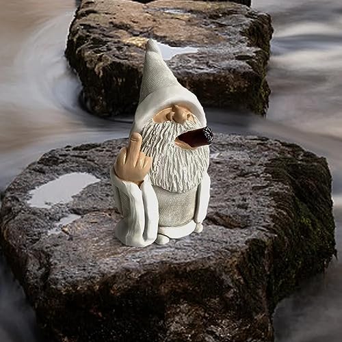 Wizard Middle Finger Garden Gnome Statue, Funny Smoking Middle Finger Wizard Gnomes Statue ...