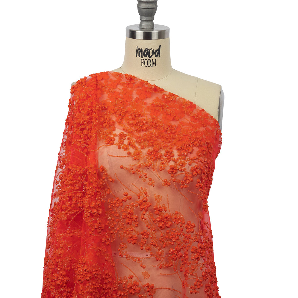 3D Puffy Glitter Tulle - Neon Orange Floral Stripes - Joann Fabrics