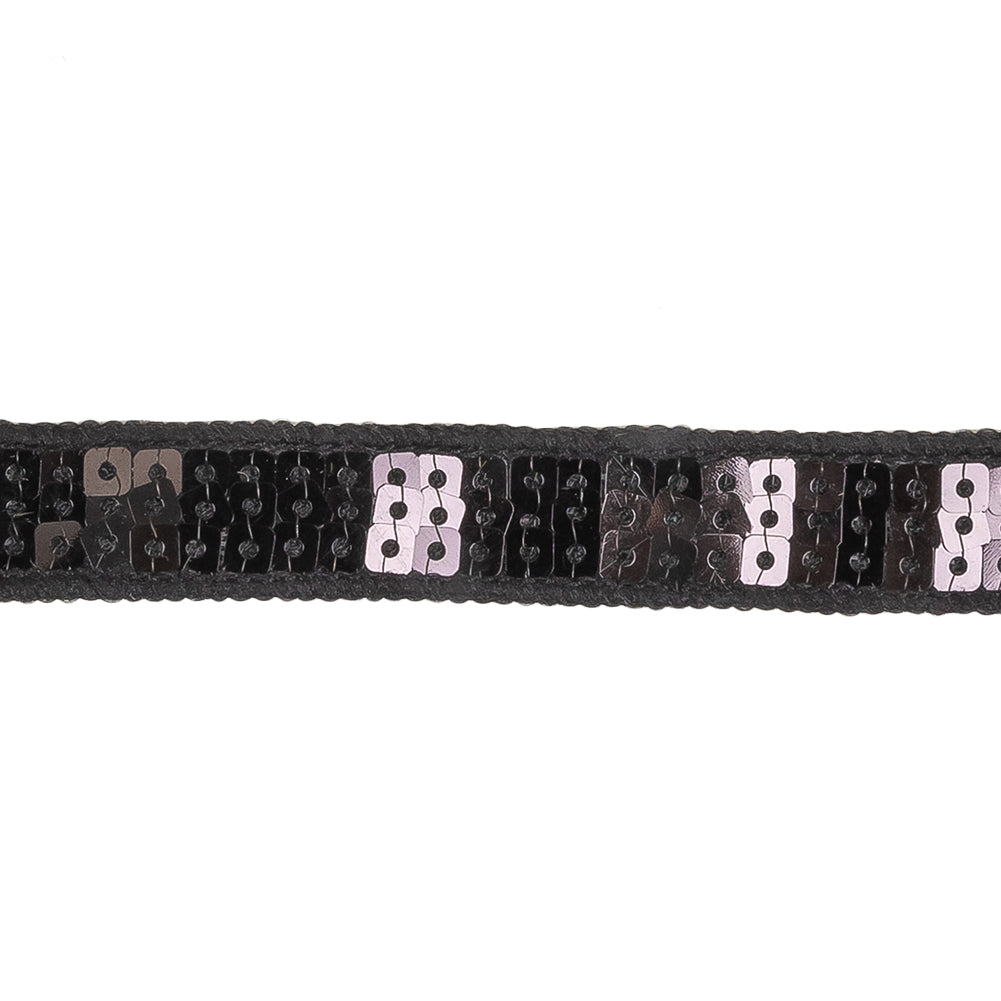 Black Three Row Square Sequins Trim on Tulle Backing - 0.625