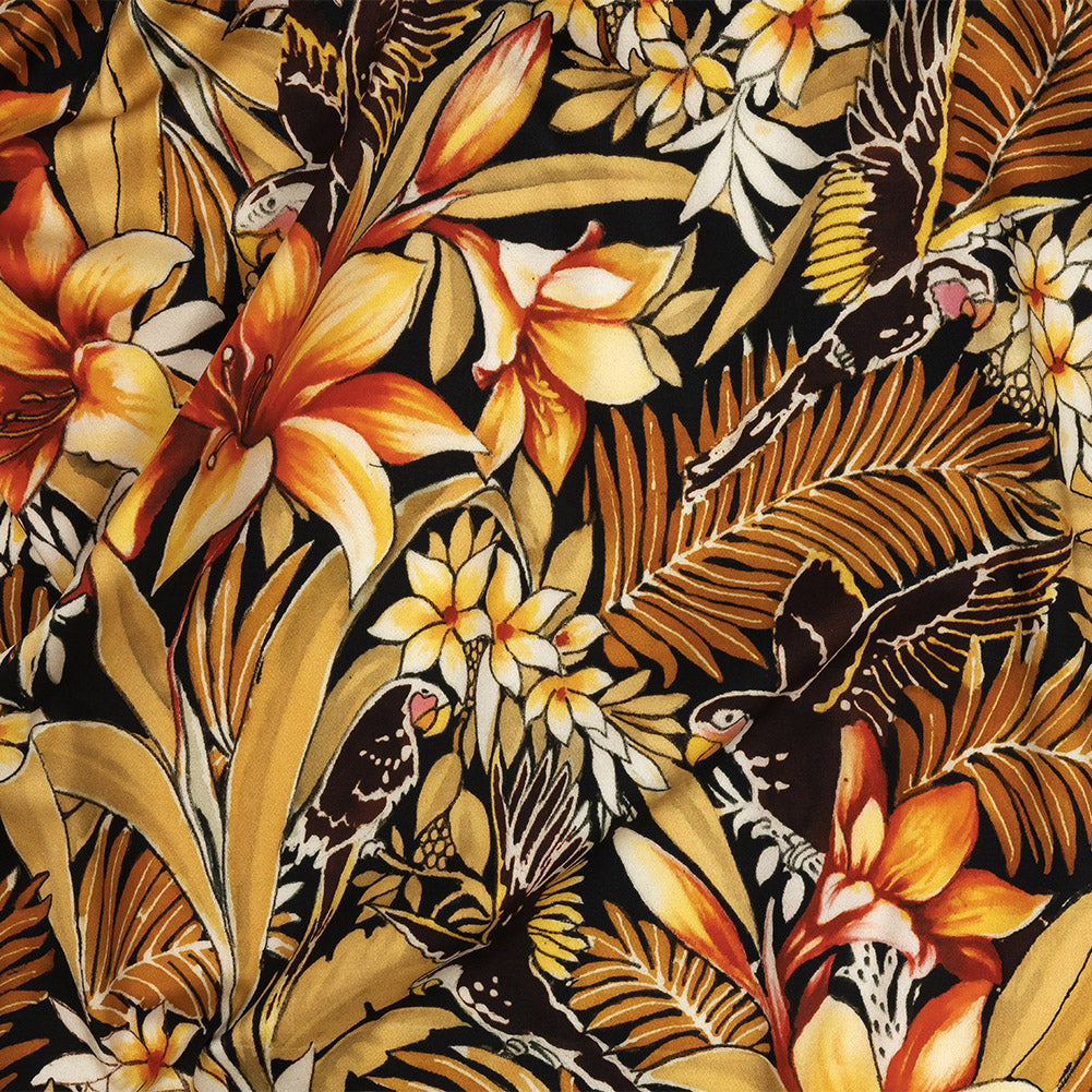 Stretch Cotton Sateen - Black and Gold Floral - Chiaroscuro Print - Mood Exclusive Viso Collection - Joann Fabrics