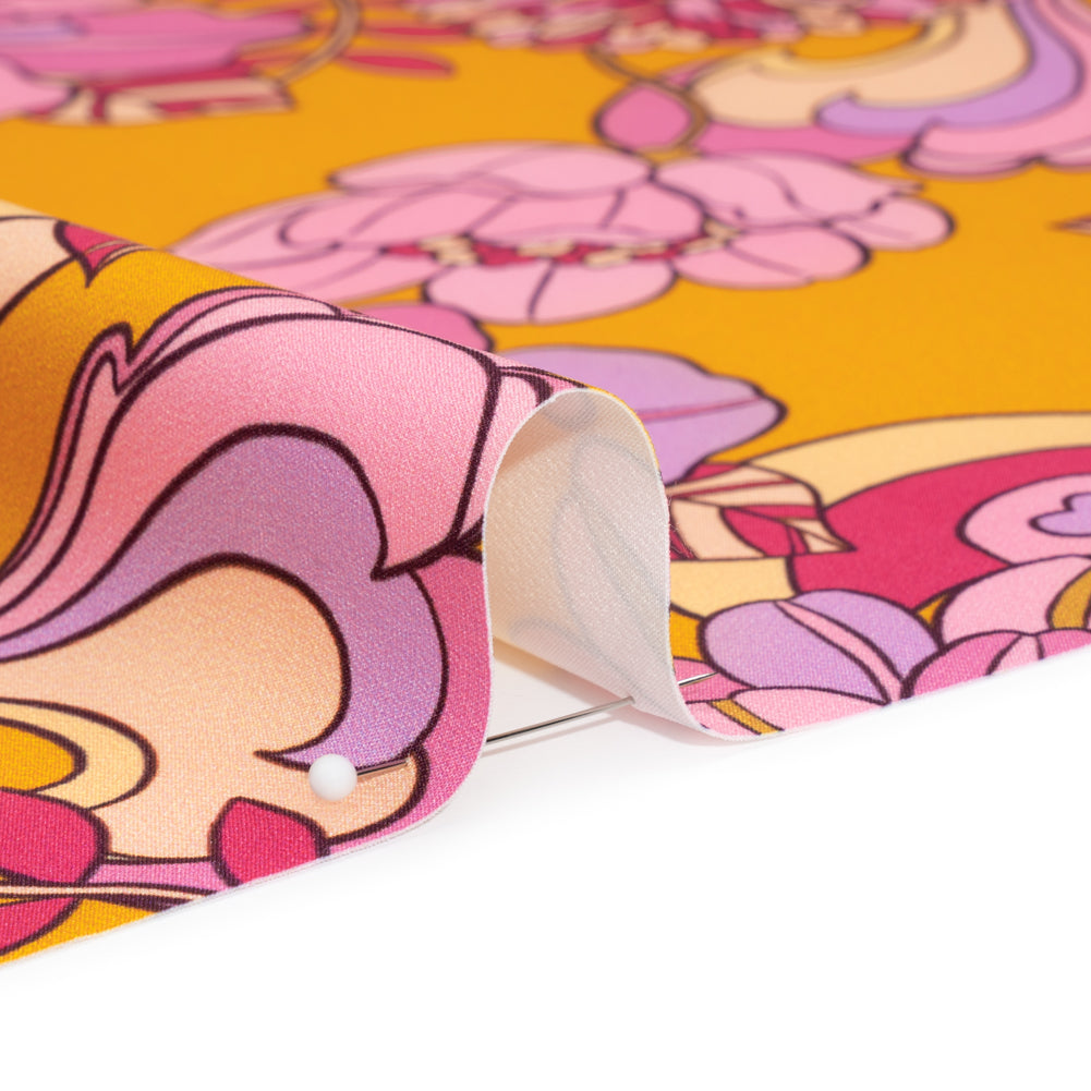 Stretch Polyester Woven Print - Mustart Yellow and Pink Retro Floral - Mood Exclusive Carnation Creative - Joann Fabrics