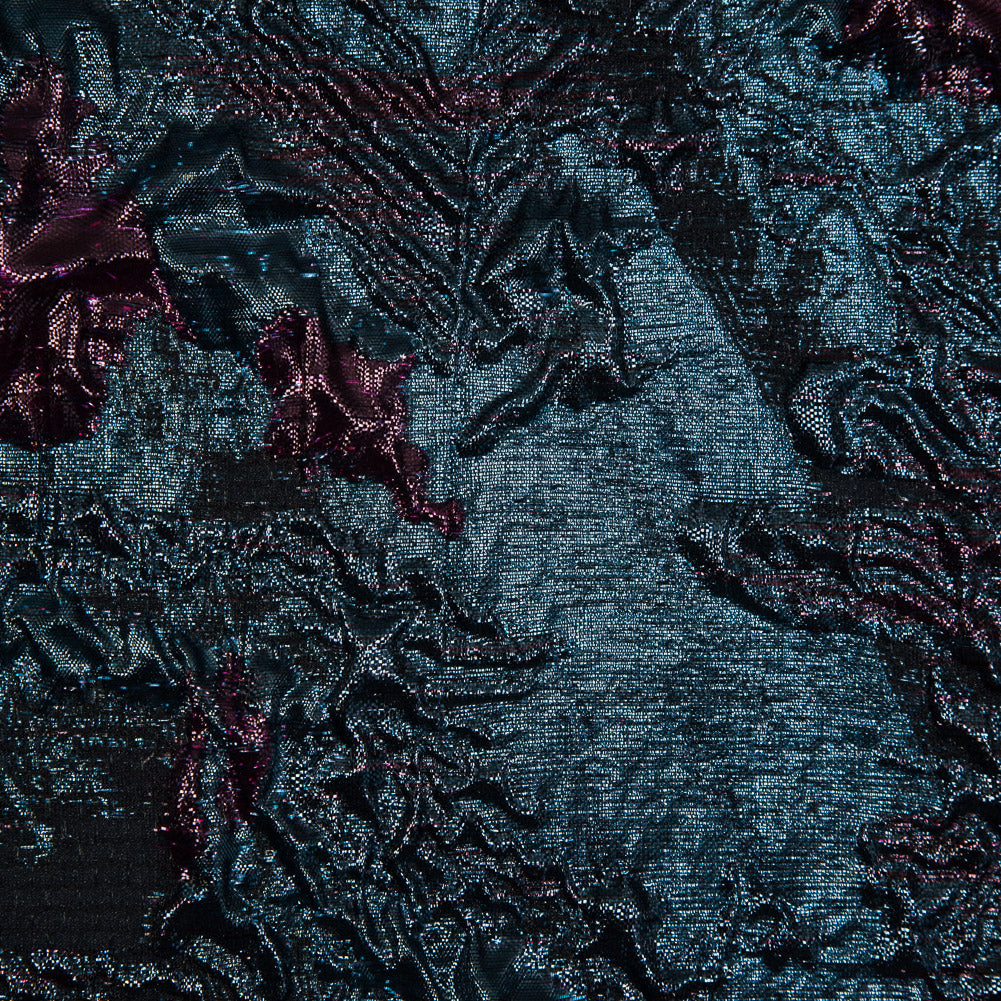 Magenta and Teal Luxury Floral Metallic Brocade - Joann Fabrics