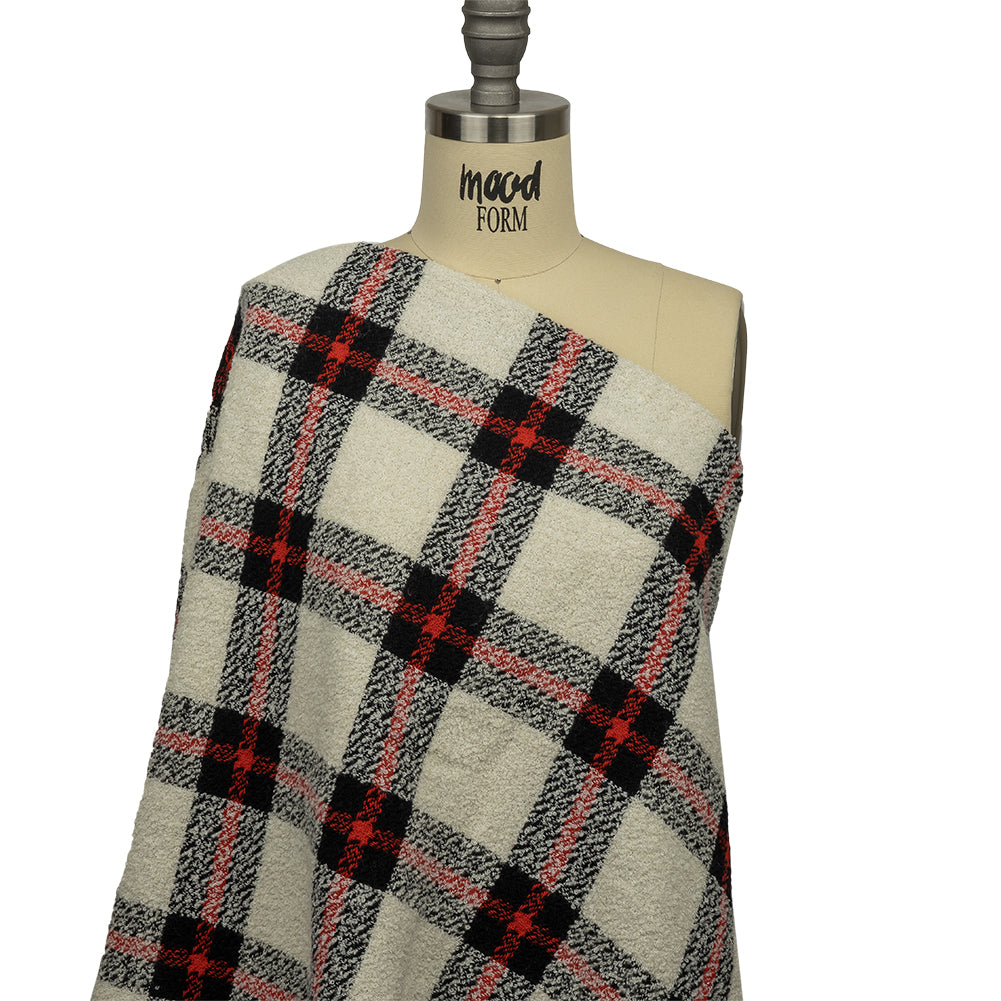 Famous Designer Cream, Black and Red Plaid Blended Wool Boucle Coating - Joann Fabrics