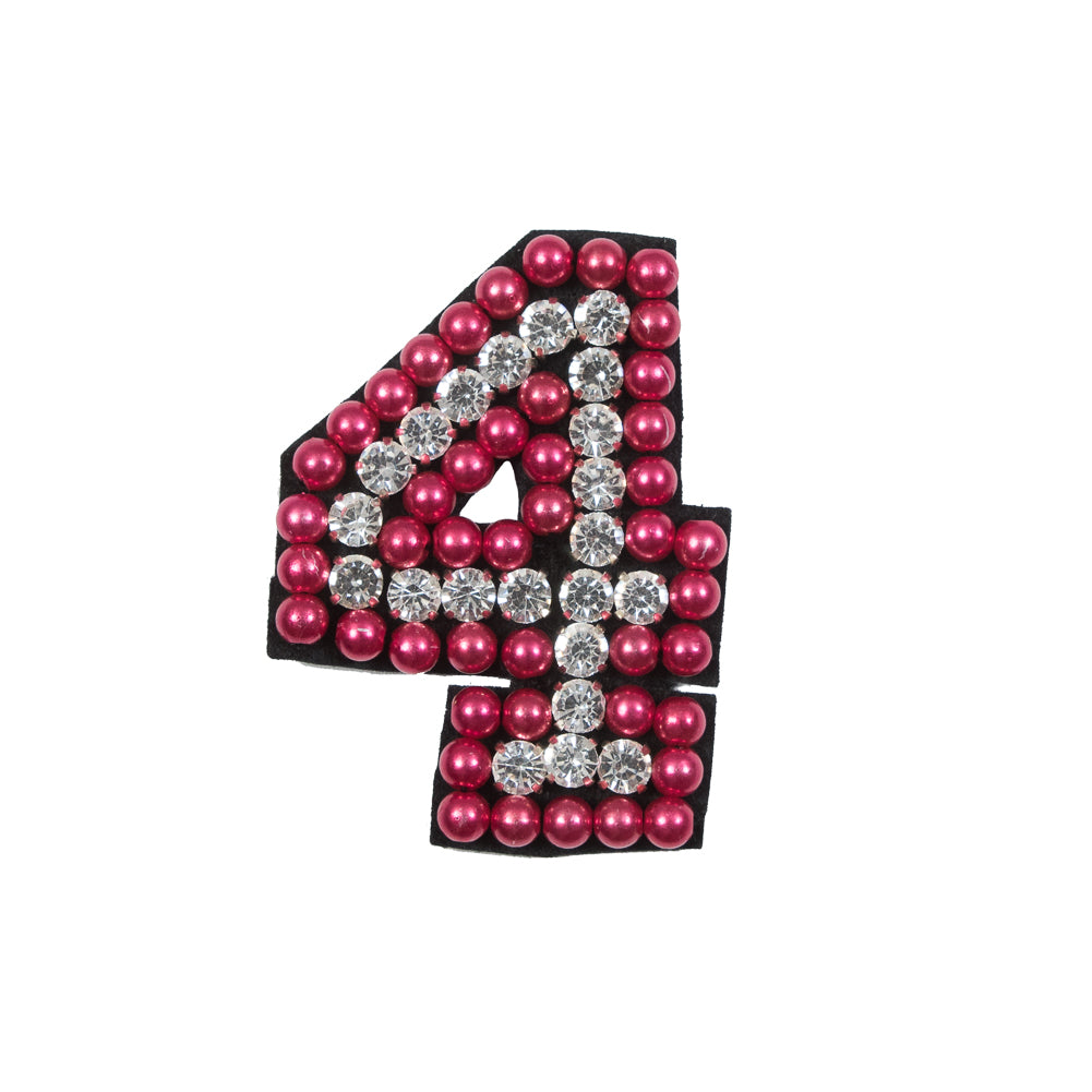 Italian Number 4 Patch with Pink Pearls and Rhinestones- 2.75