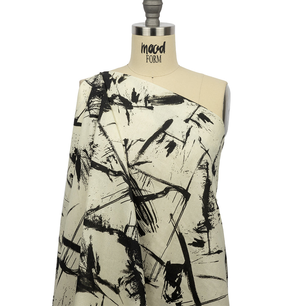 Linen and Rayon Woven - Black and Ivory Abstract - Subway Lines Print - Mood Exclusive Metro Collection - Joann Fabrics