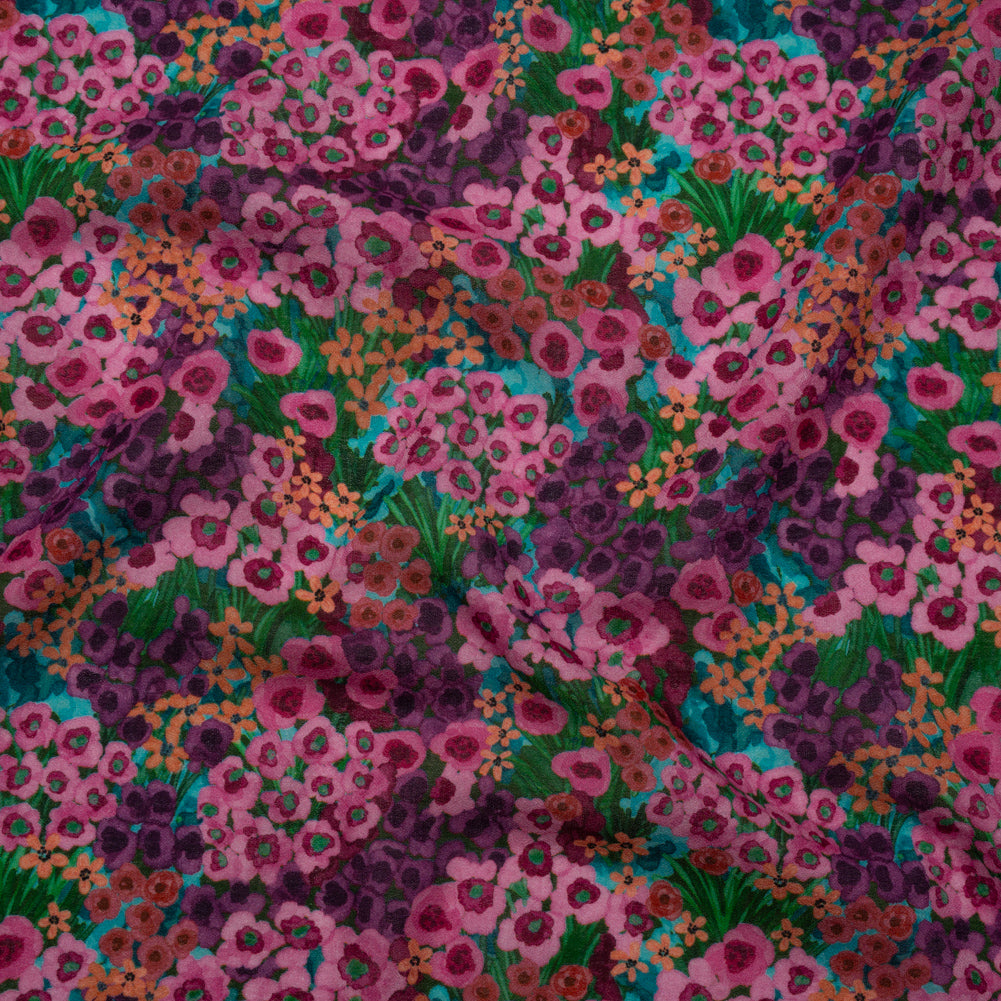 Cotton Crepe - Pink, Purple and Green Popping Flowers - Mood Exclusive Poppy Parade Print - Joann Fabrics