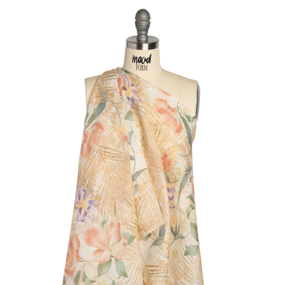 Tan, Rose, and Violet Lilies and Magnolias Medium Weight Linen Woven - Joann Fabrics