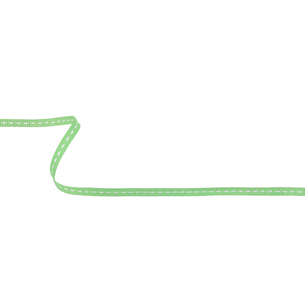 Mint Green Grosgrain Ribbon with Bright White Stitching - 0.25