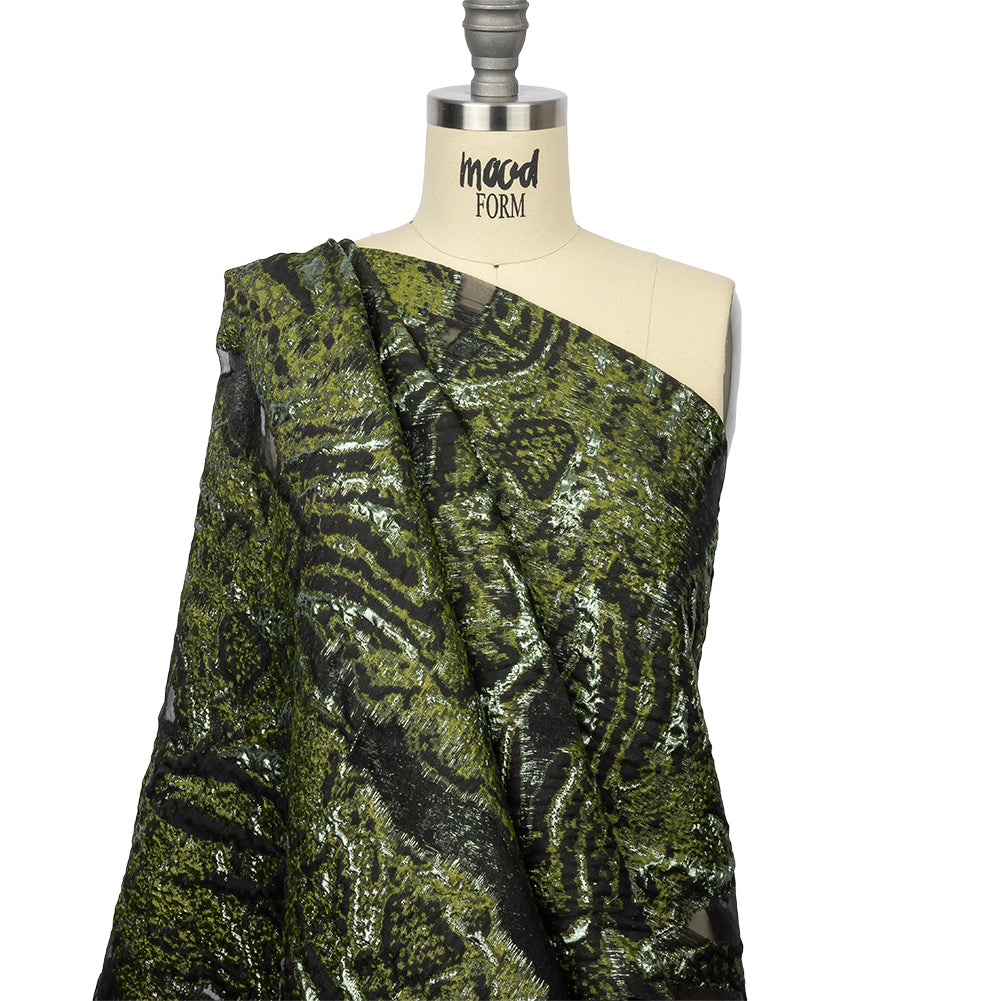 Metallic Pine Green and Black Abstract Luxury Burnout Brocade - Joann Fabrics