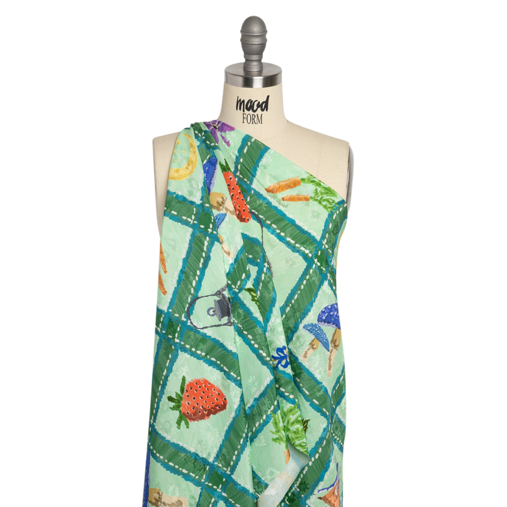 Floral Viscose Jacquard Print - Green Outdoorsy Icons Grid - Mood Exclusive Take a Hike - Joann Fabrics