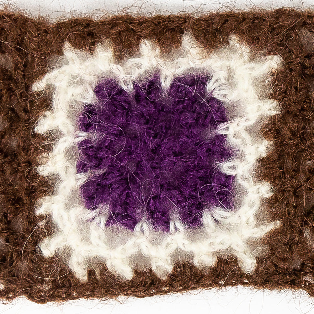 Brown, Ivory and Purple Squares Crochet Lace Trim - 2.25