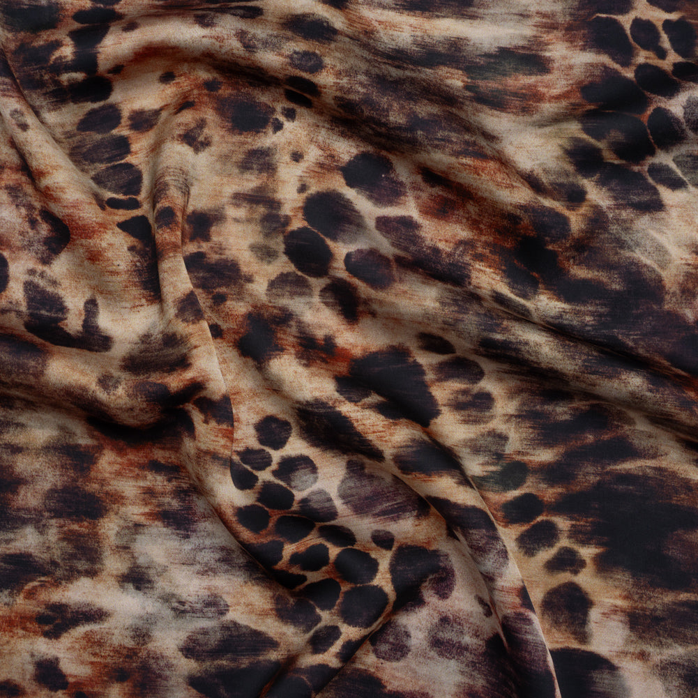 Polyester Satin - Black, Russet and Beige Abstract Animal-Like Spots - Mood Exclusive Savanna Blur Print - Joann Fabrics