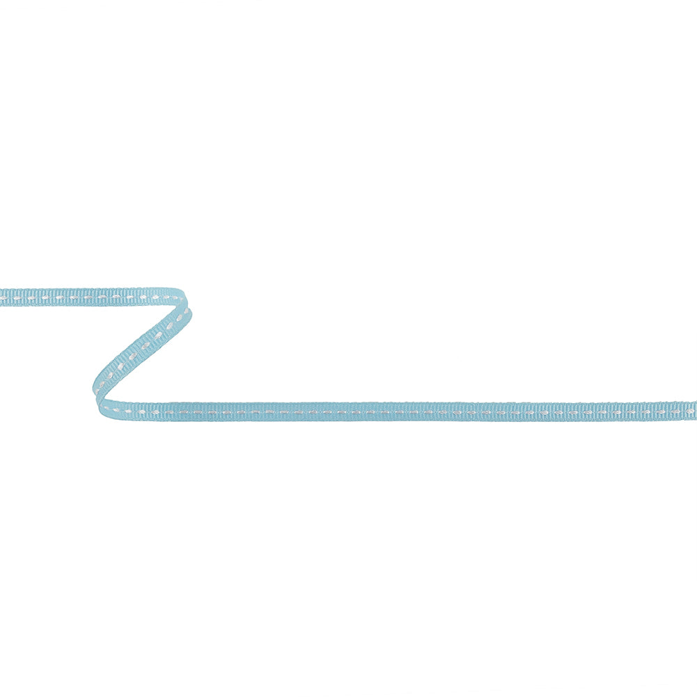 Baby Blue Grosgrain Ribbon with Bright White Stitching - 0.25