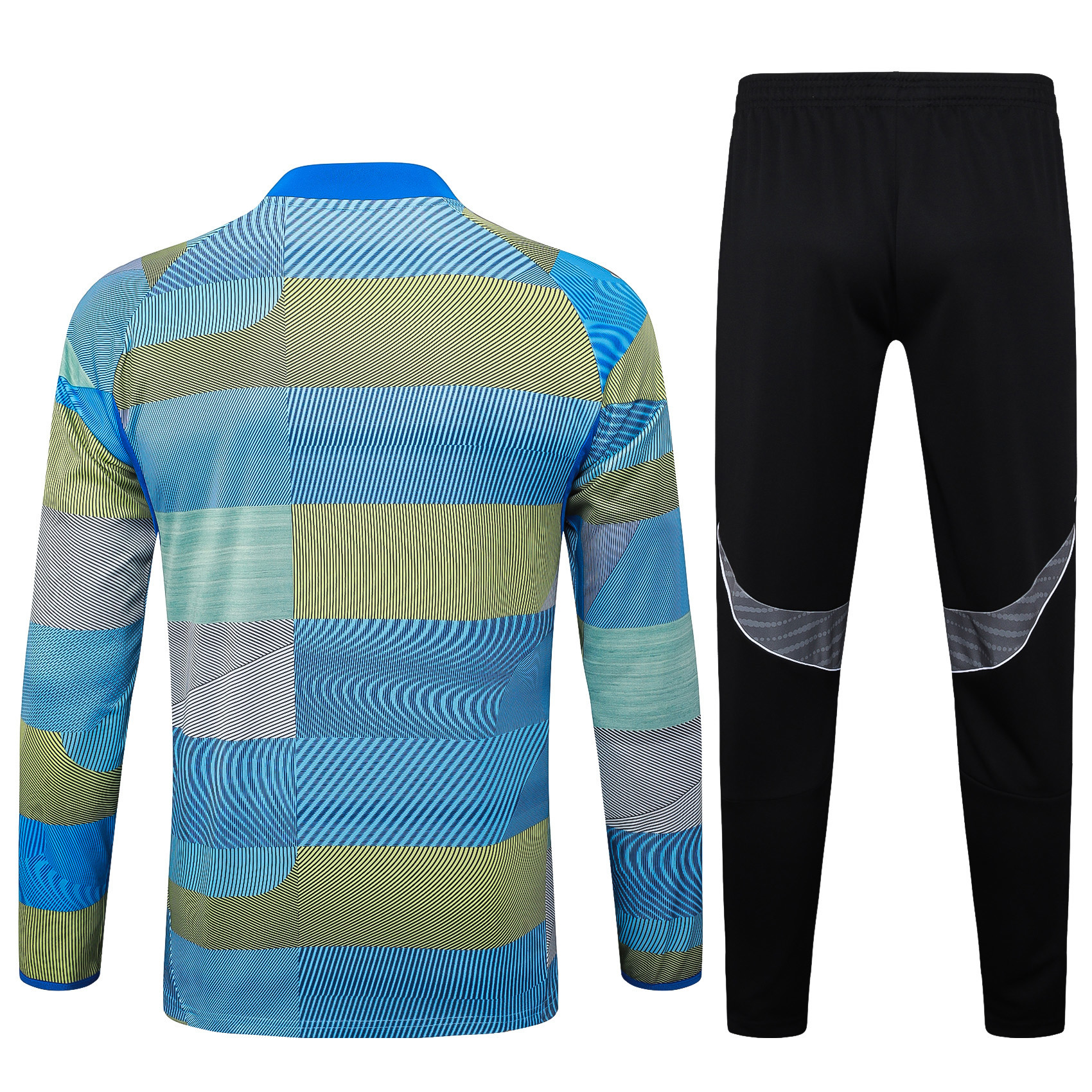 2025/2026 Real Madrid Blue-green striped inkjet Half-Pull Training Suit Football Shirt 1:1 Thai Quality Set