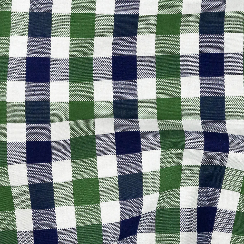 Premium Emerald and Navy Large Tattersall Checkered Cotton Shirting - Joann Fabrics