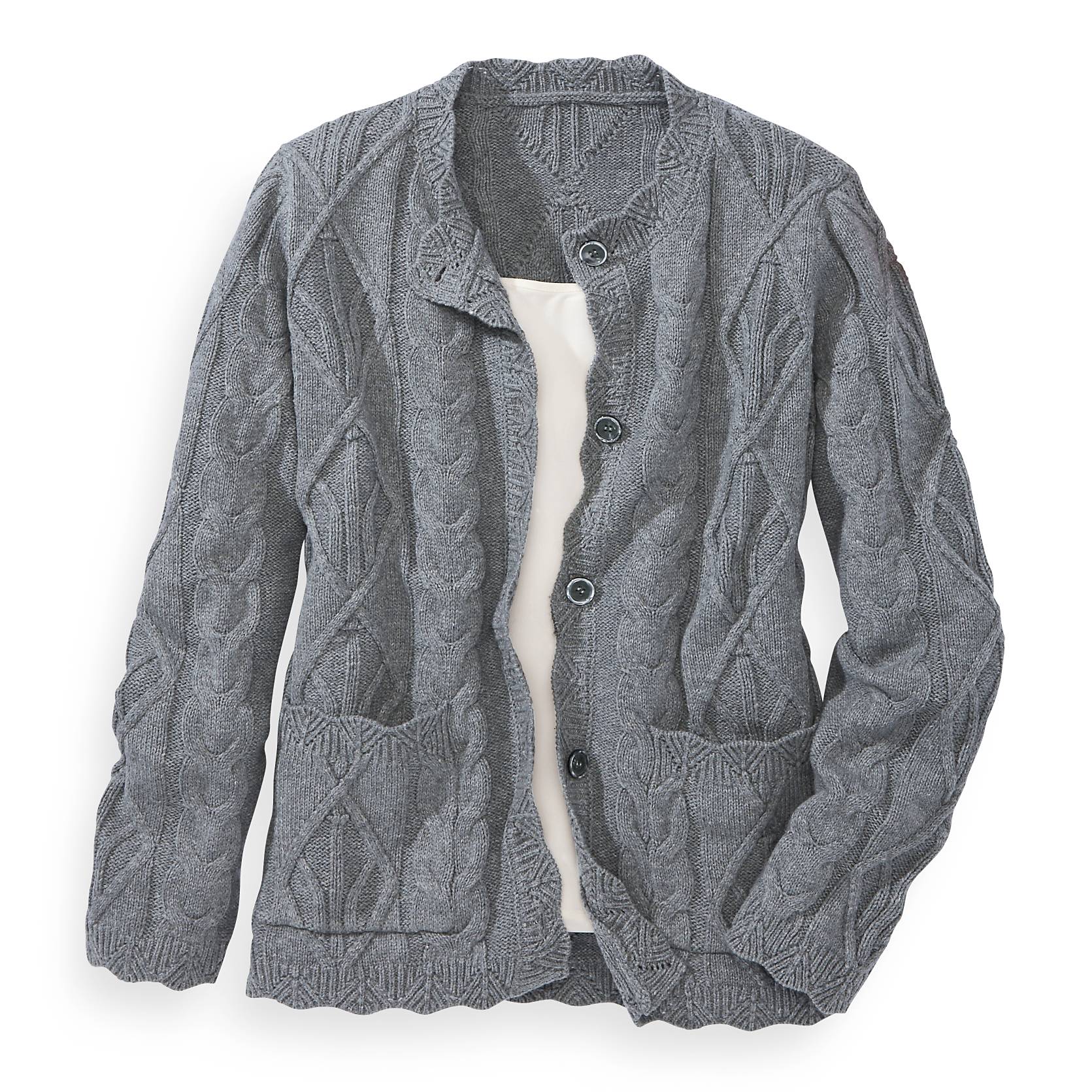Scallop Cable Cardigan, Button Front, Pockets - Northstyle Catalog