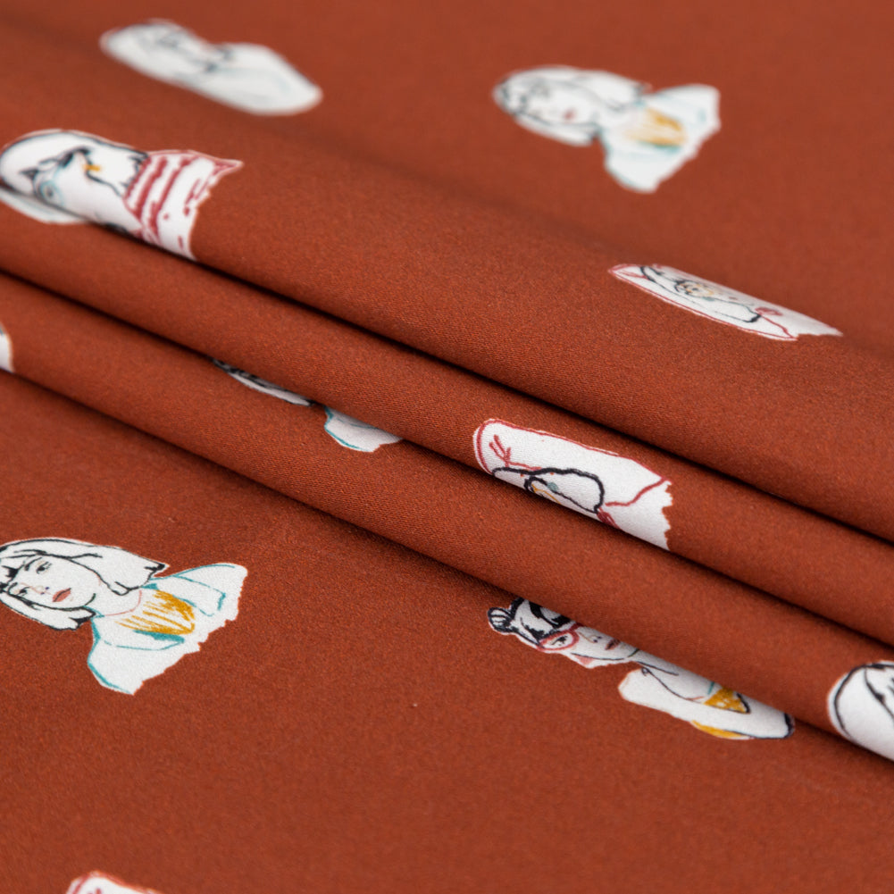 Stretch Cotton Sateen - Rust Faces - Run the World Print - Mood Exclusive Harvest Collection - Joann Fabrics
