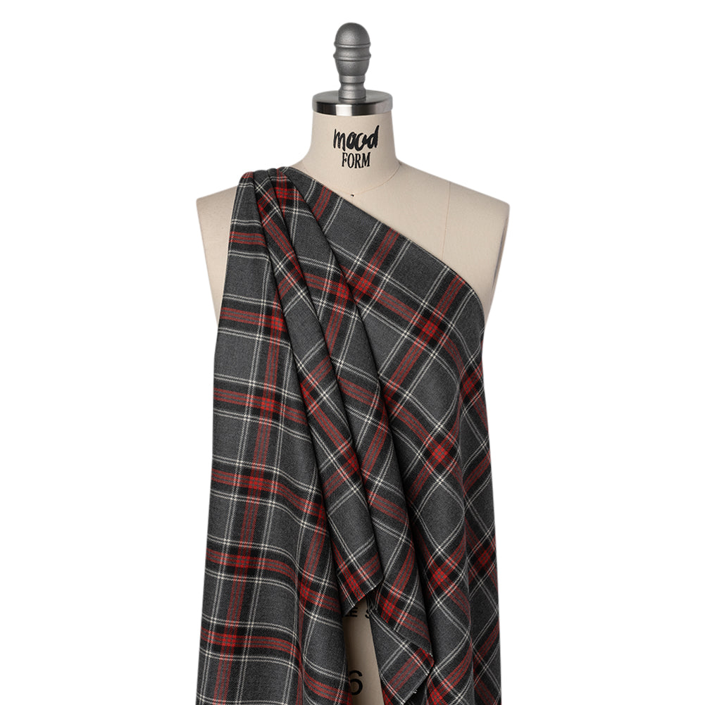 Virgin Wool Twill Made in Italy - Heathered Gray and Red Plaid - Joann Fabrics