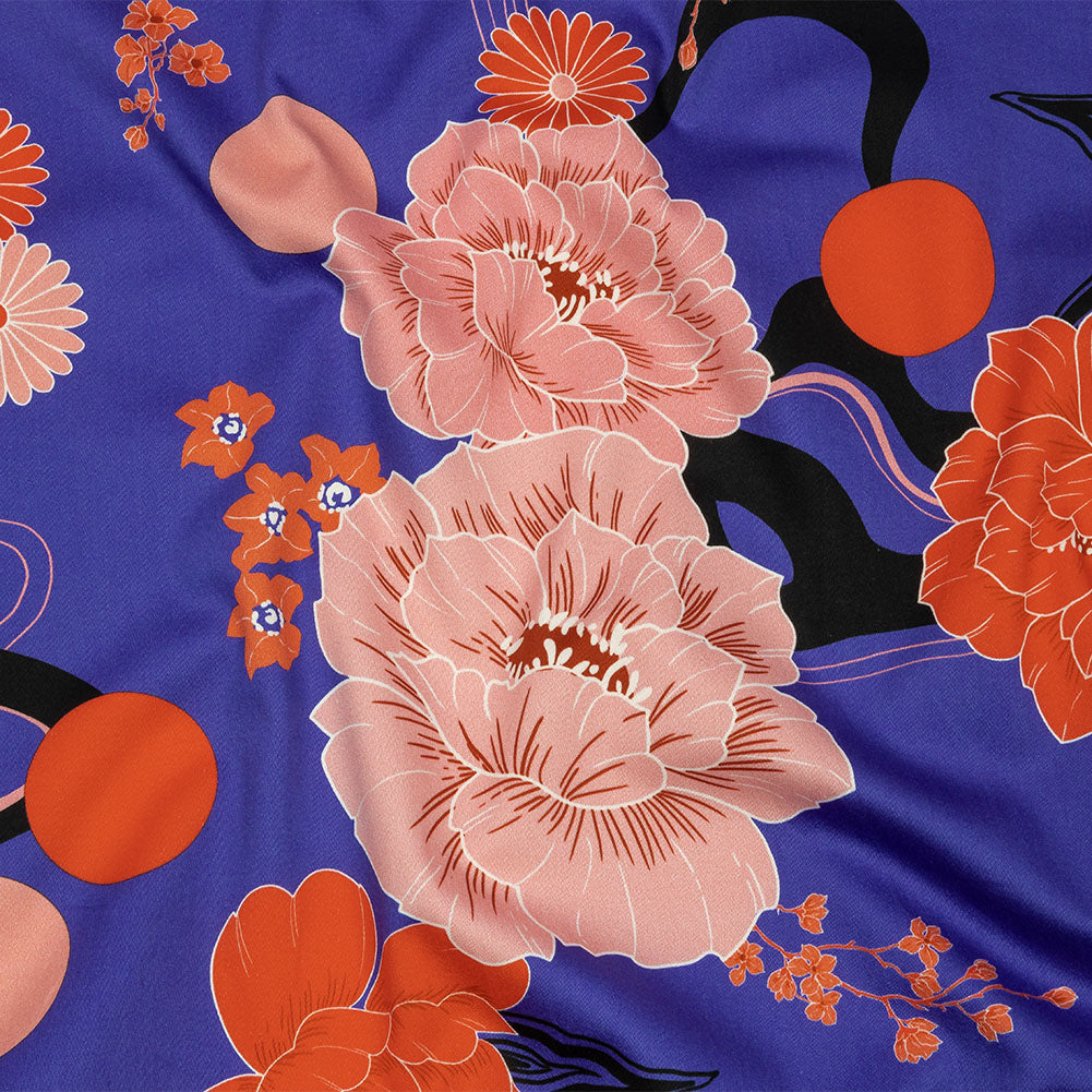 Stretch Cotton Sateen - Blue and Pink Floral - Japanese Daydreams Print - Mood Exclusive Groove Collection - Joann Fabrics