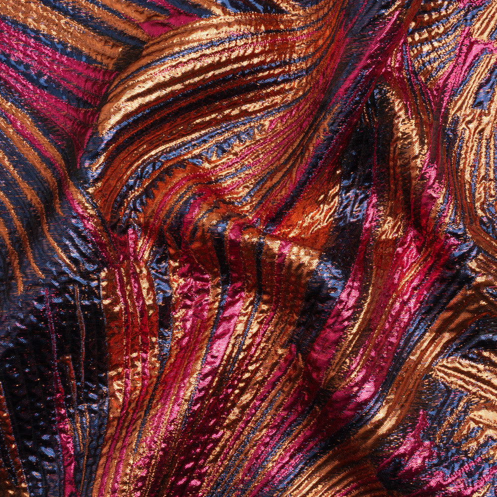 Metallic Orange, Hot Pink and Navy Radiating Lines Luxury Brocade - Joann Fabrics