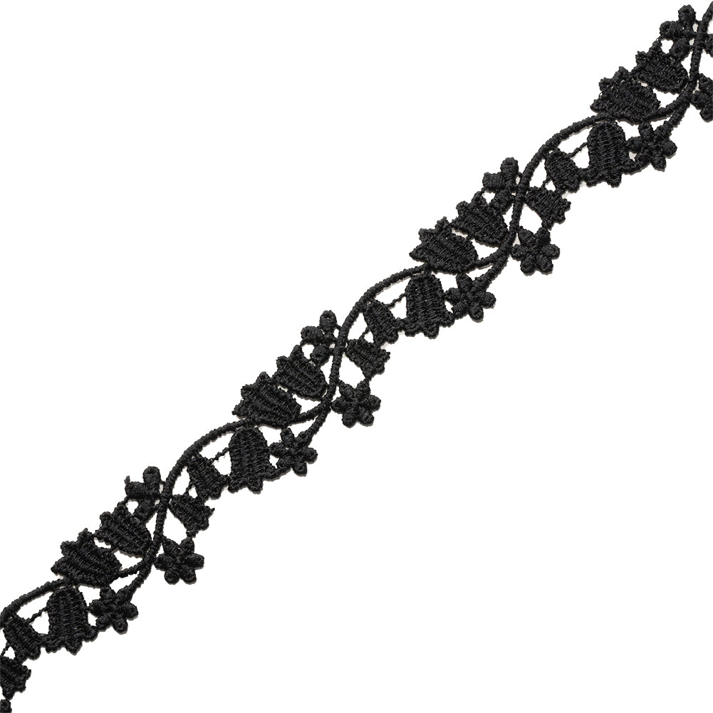 Black Bellflower Vine Venise Lace Trim - 0.75