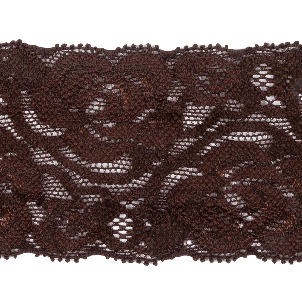 Famous NYC Designer Chocolate Brown Floral Stretch Lace Trim - 2