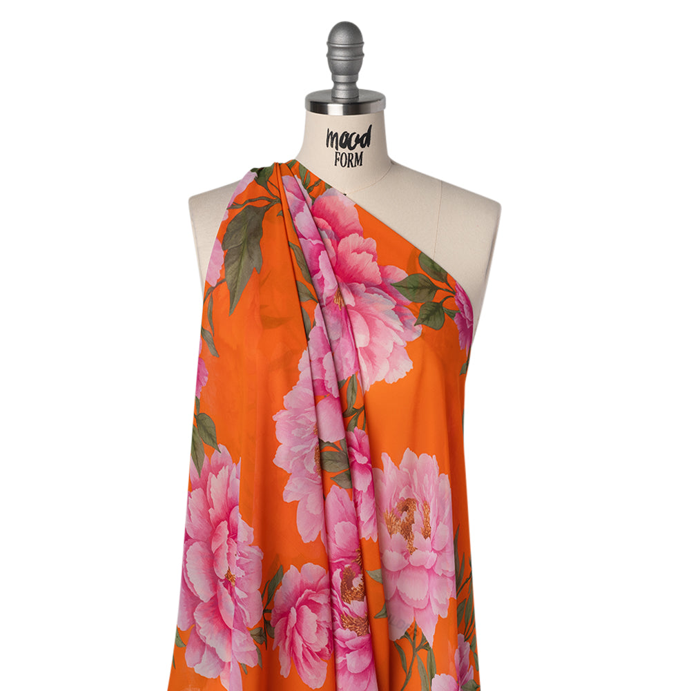 Polyester Chiffon Print - Pink and Orange Floral - Designer Deadstock - Joann Fabrics