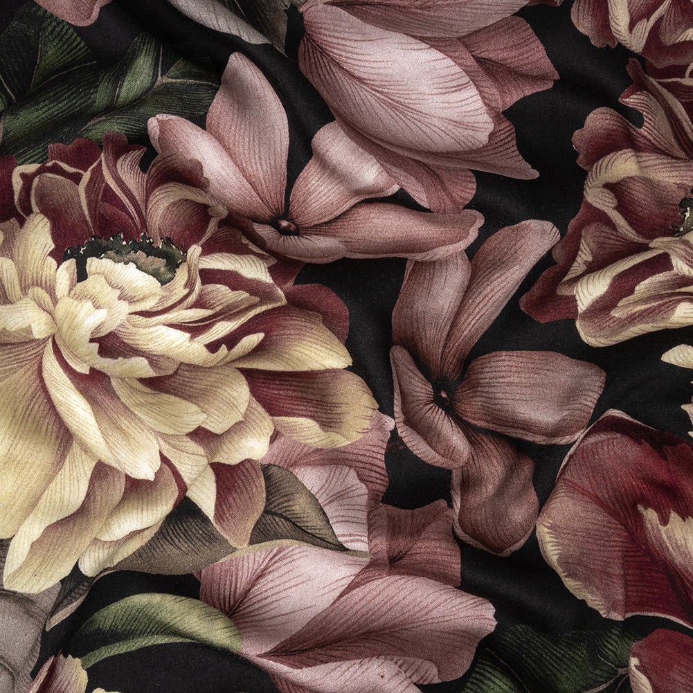 Rayon Challis - Black and Plum Floral - Vision of Romance Print - Mood Exclusive Wisteria Collection - Joann Fabrics