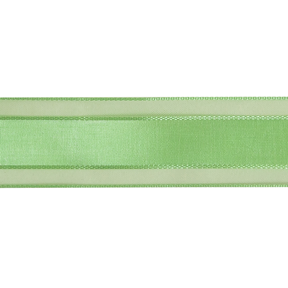 Patina Green Woven Ribbon with Sheer Organza Borders - 1