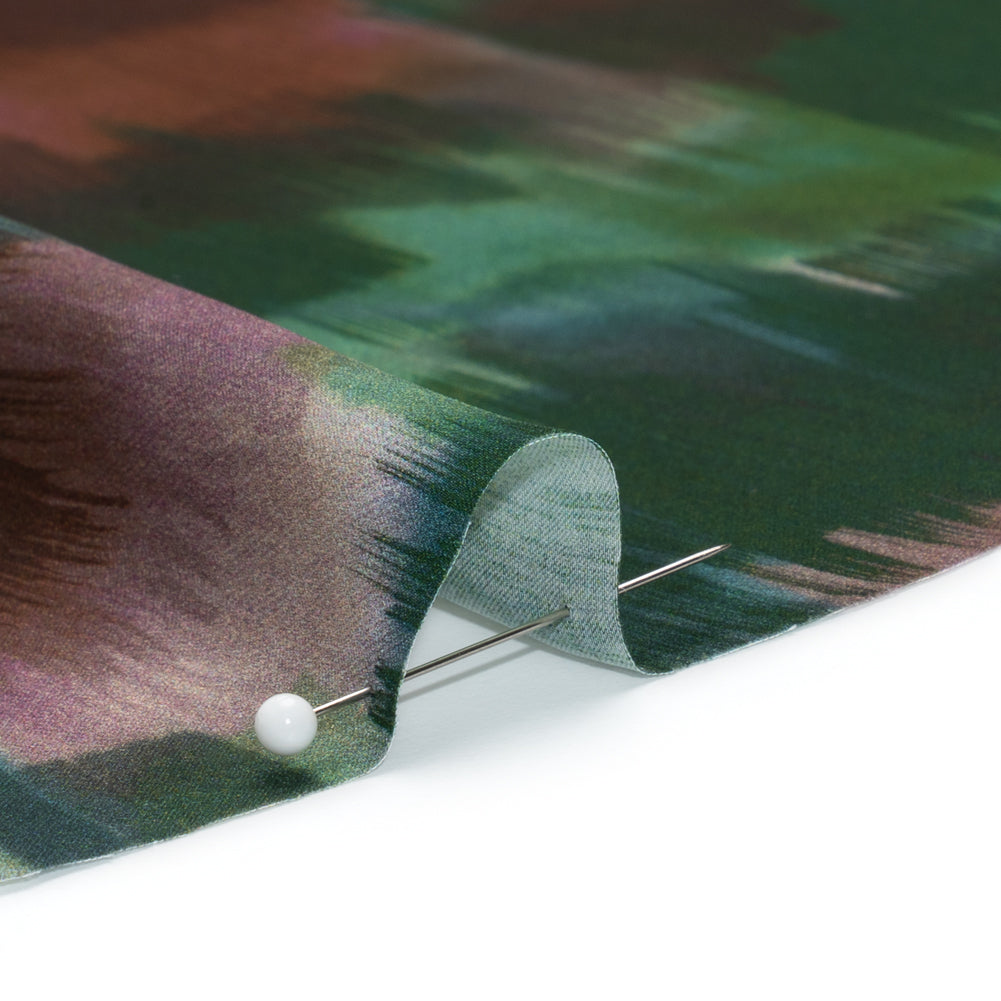 Polyester Charmeuse - Hunter Green, Brown and Plum Purple Brushstrokes - Made in Italy - Joann Fabrics