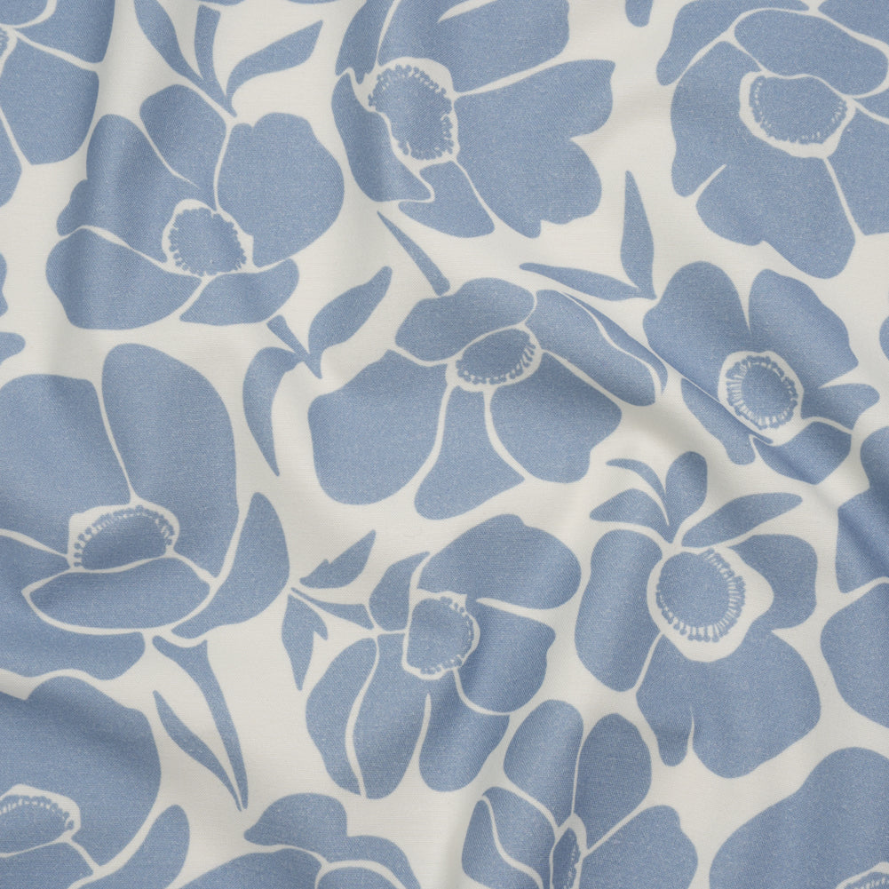 Brushed Cotton Woven - Blue and Off White Simple Poppies - Mood Exclusive Poppy Impressions Print - Joann Fabrics