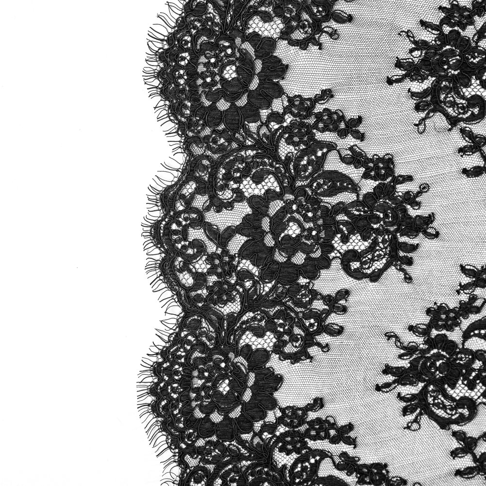 Fancy Corded Lace with Scalloped Eyelash Edges - Black Floral Chevrons - Joann Fabrics