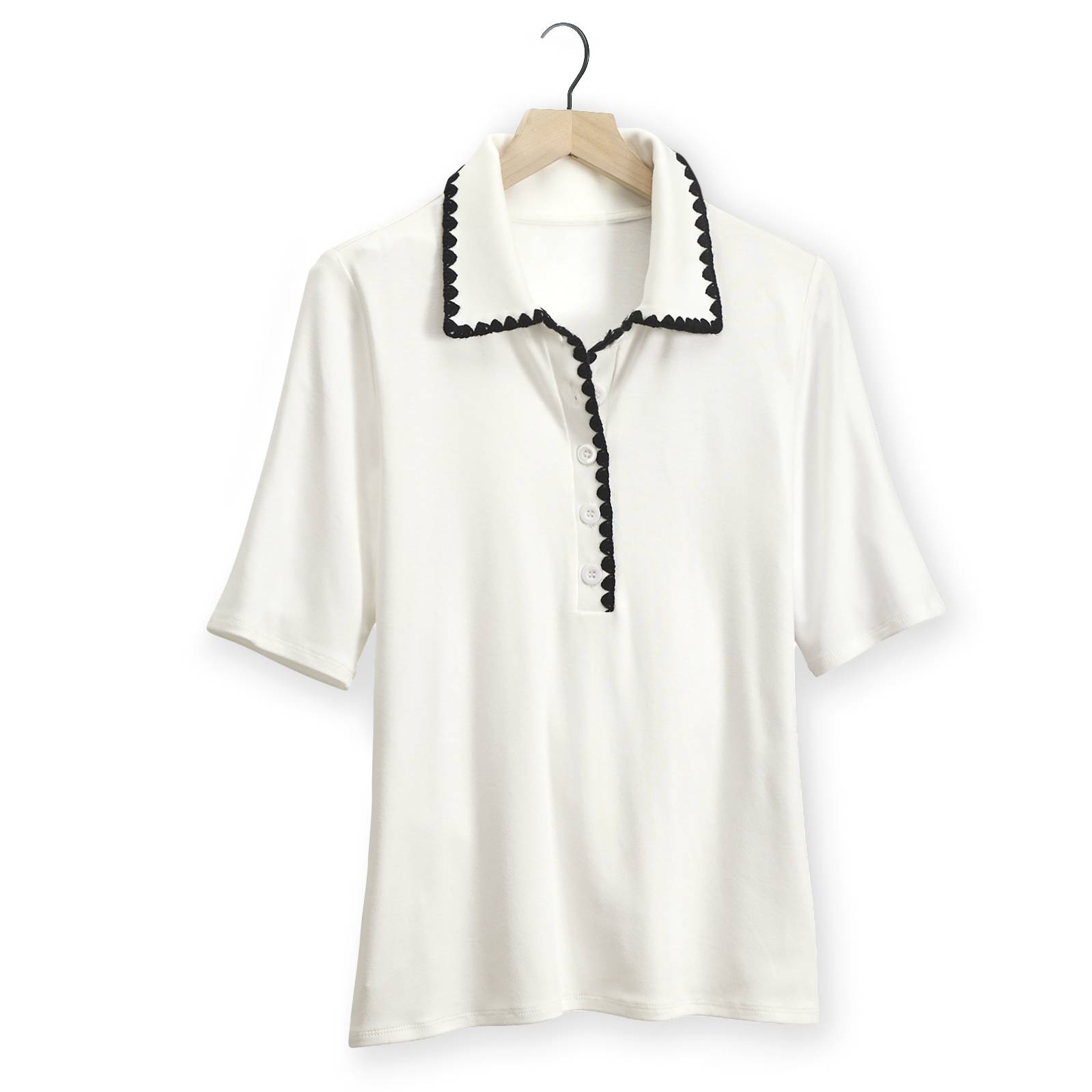 Embroidered Trim Knit Polo, Elbow-Length Sleeves - Northstyle Catalog
