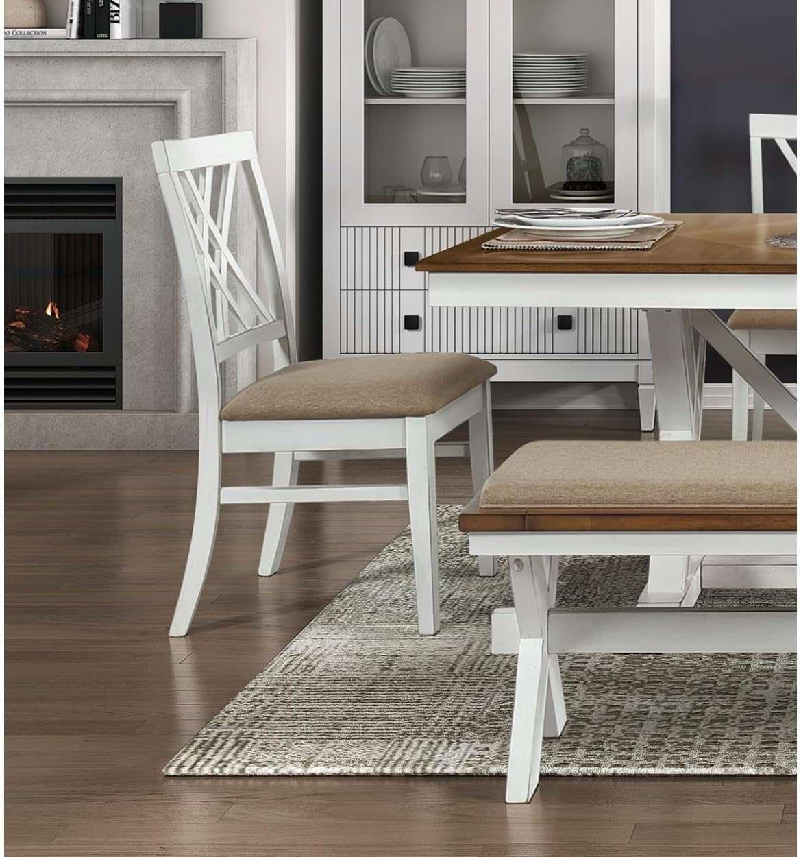 Modern Style White and Oak Finish 6pc Dining Set Table w Extension Leaf ...