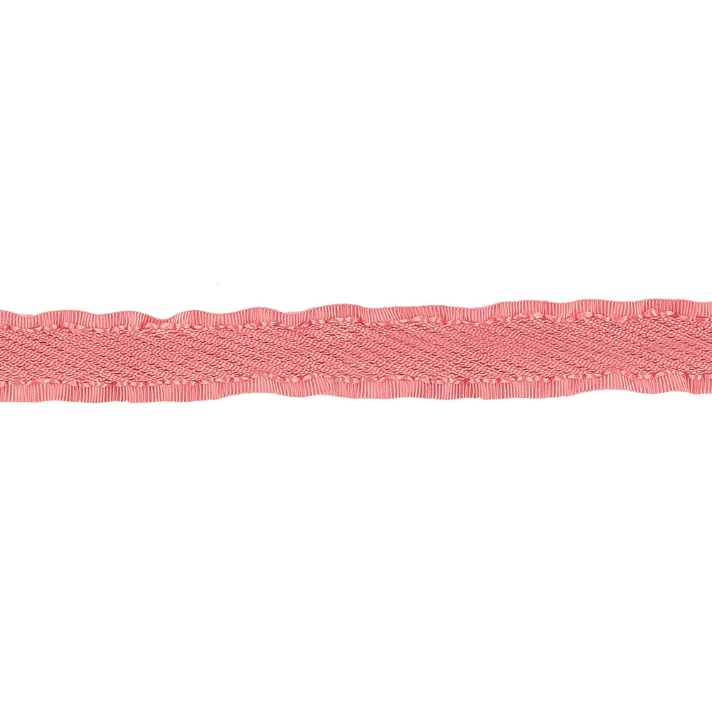 Coral Twill Ribbon with Ruffled Grosgrain Borders - 0.375